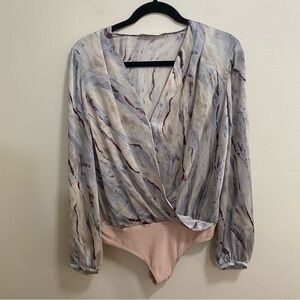 Amanda Uprichard Sz Small Abstract Print V-Neck Bodysuit